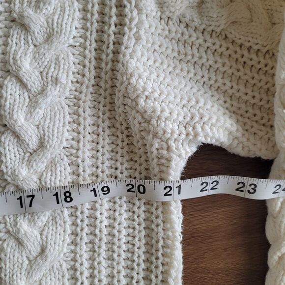 Vintage Cable Knit Sweater Womens S White Cream Mock Neck Fisherman 80s 90s - Picture 9 of 11